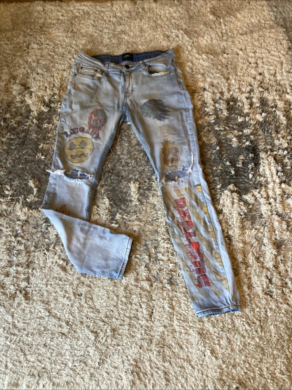 Cooper 9 Los Angeles Denim Skinny Jeans Graffiti Paint Men’s 34